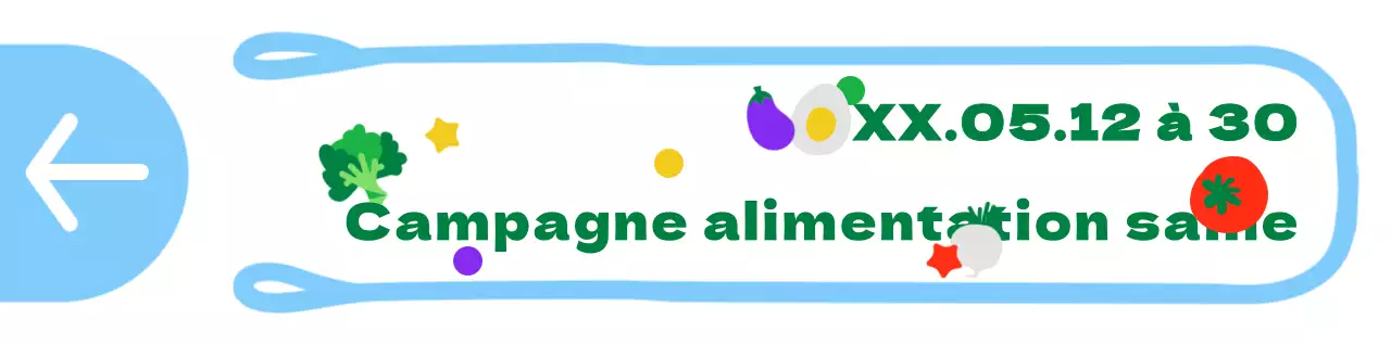 Illustration d'un sac en plastique mignon et bien rangé, style cadre, indiquant les directions à suivre pour une campagne alimentaire en bleu clair et vert.