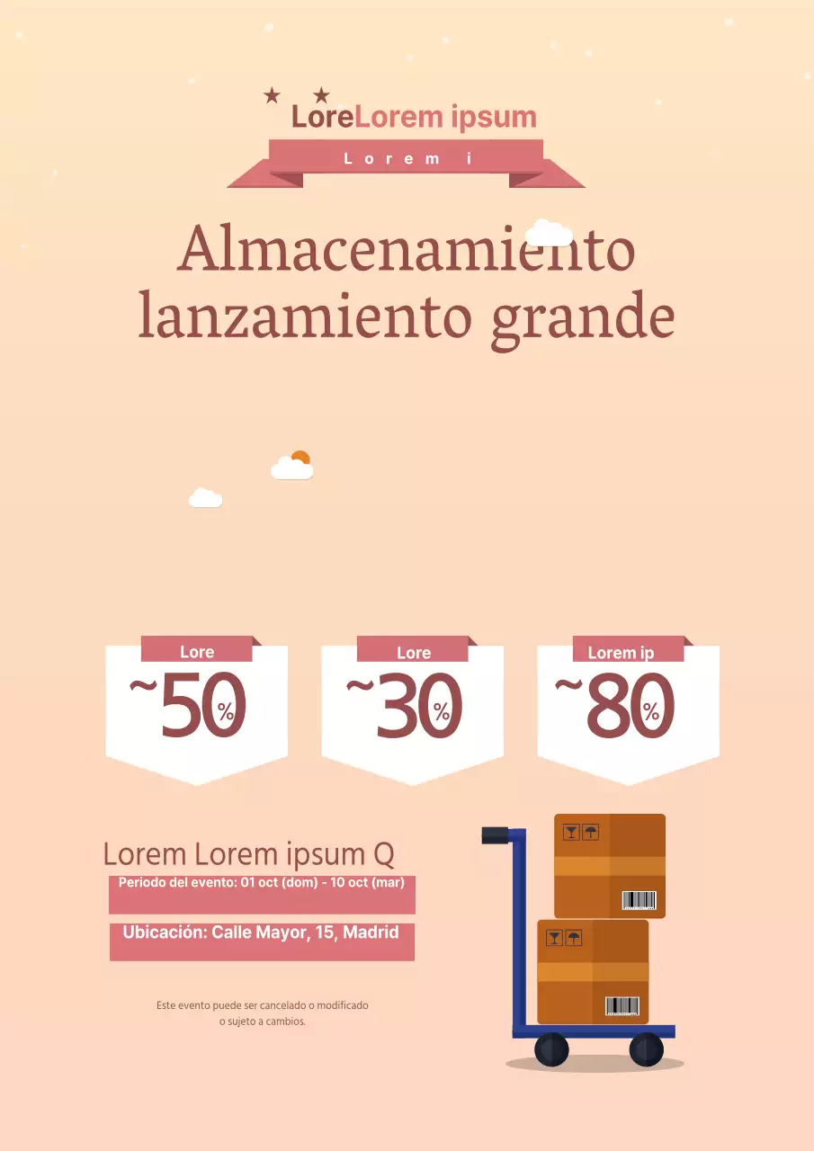 Promocione las Rebajas de la Gran Montaña con una ilustración de una caja de paquetes rosa