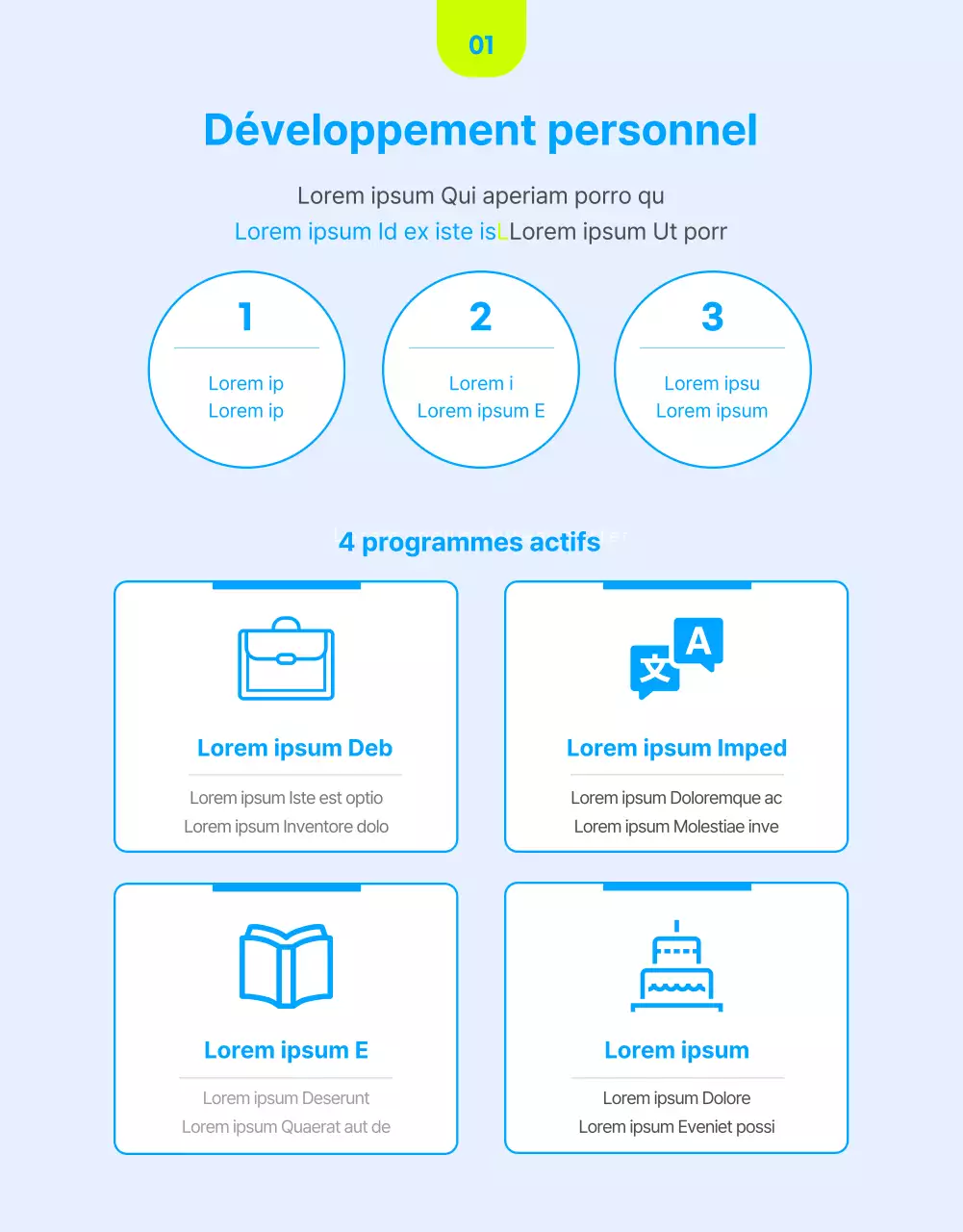 Guide de formation interne avec des accents bleus fluorescents