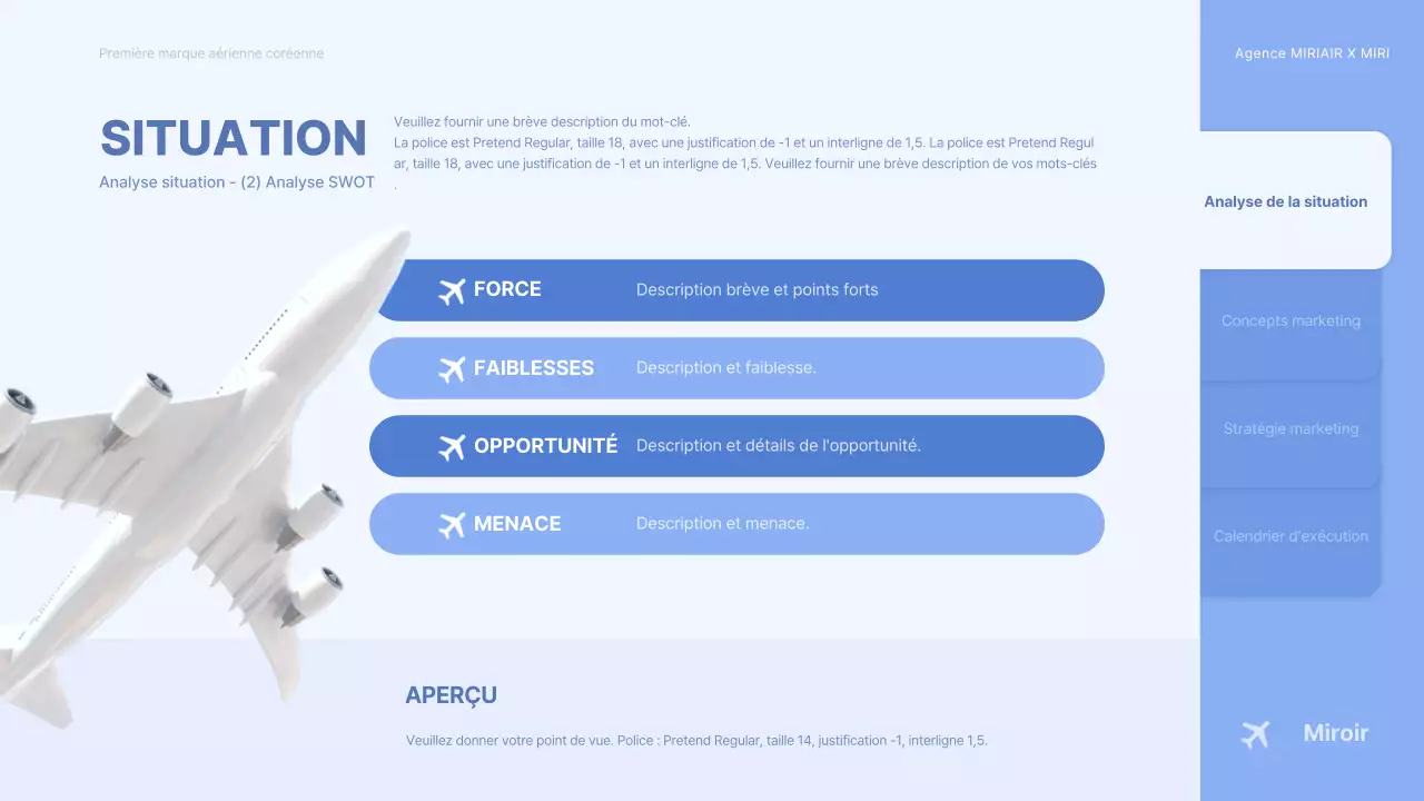 Concept d'avion tridimensionnel bleu clair pour la publicité d'une compagnie aérienne