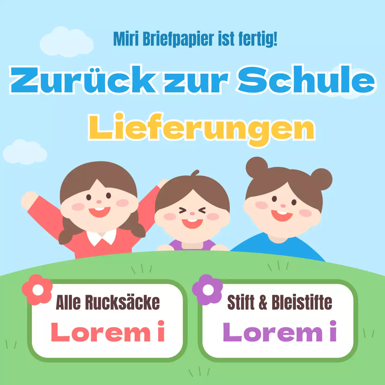 Schulanfangsverkaufsanzeige mit hellgrünem Hintergrund