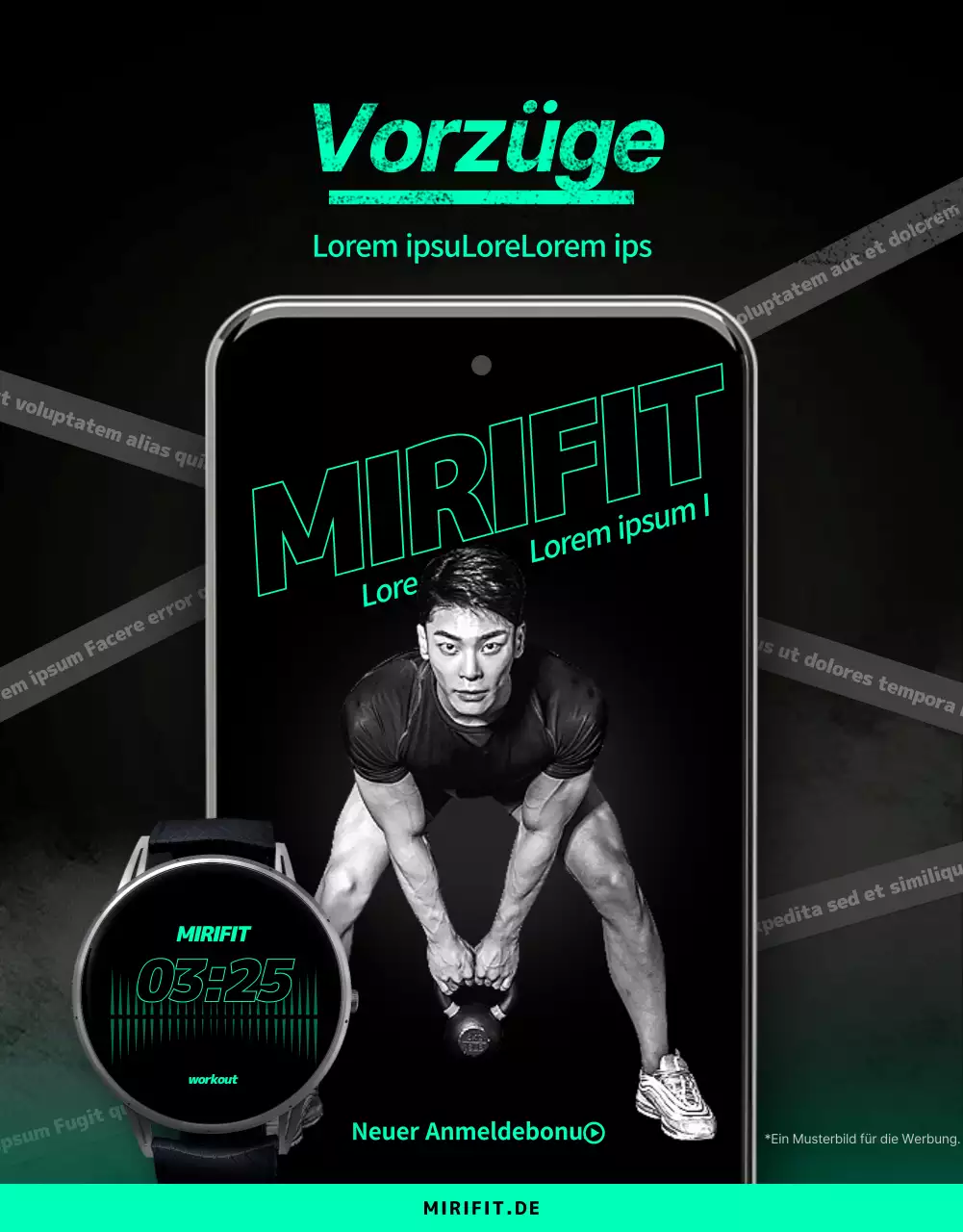 Sportlicher schwarzer und mintfarbener App-Service für das Heimtraining