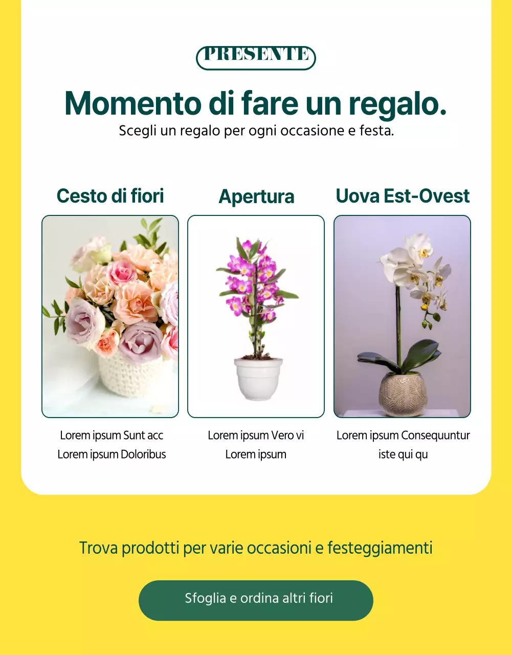 Vi presentiamo il classico servizio di consegna fiori verde e giallo