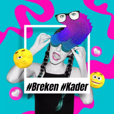 Artwork voor een kitscherig polaroidfoto-concept in mint-heet roze.