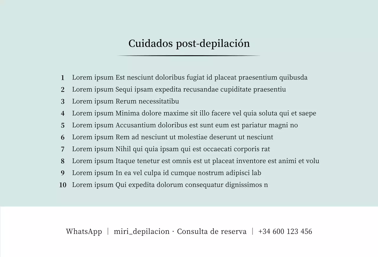 Postal horizontal para promocionar la depilación fotográfica con cera en tonos mint