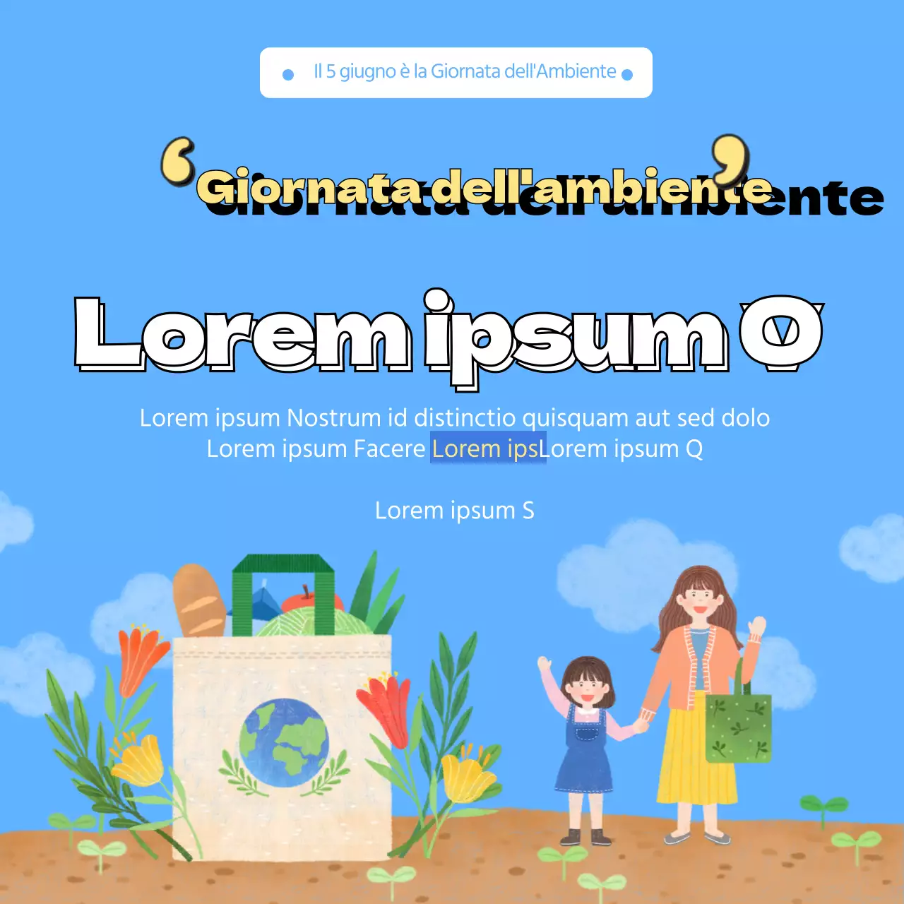 Eco-illustrazione calda blu chiaro ocra per l'evento della Giornata dell'Ambiente