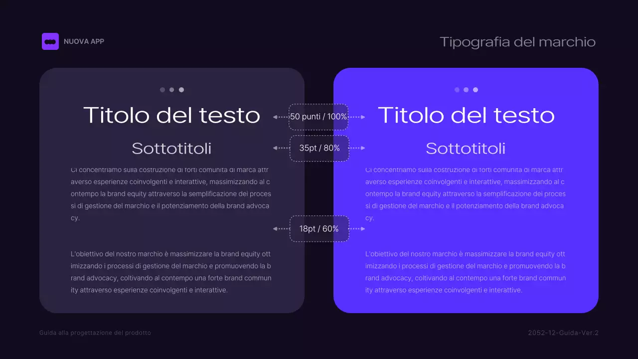 Linee guida del marchio nero e viola