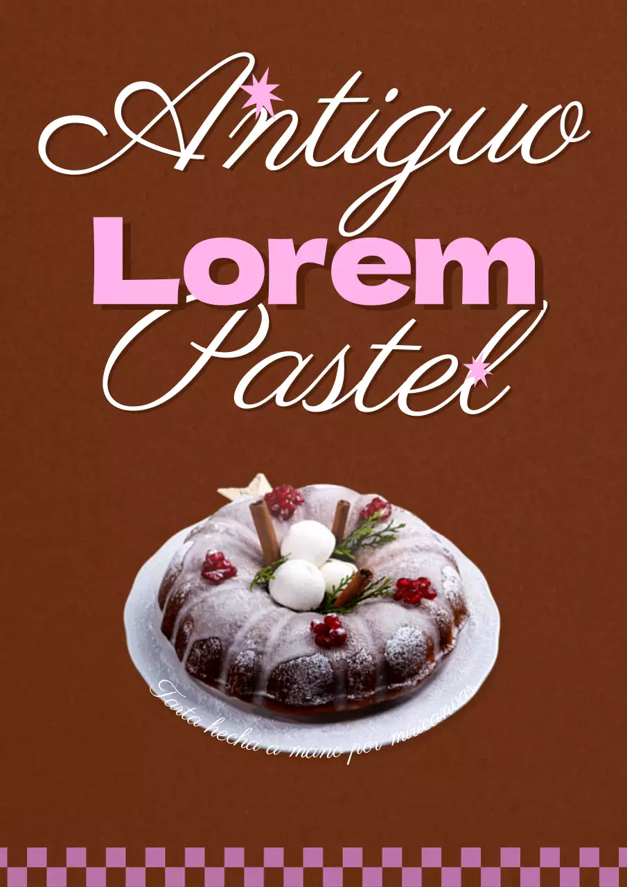 Póster vintage de pastelería cafetería con fondo marrón rosa