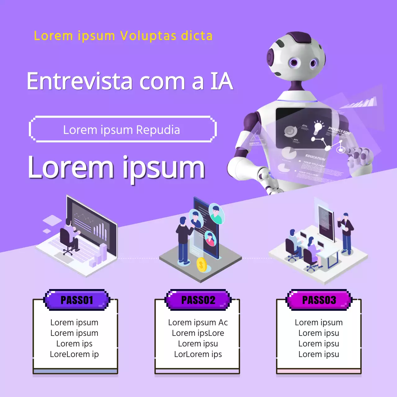 Consultoria profissional para entrevistas de IA em roxo