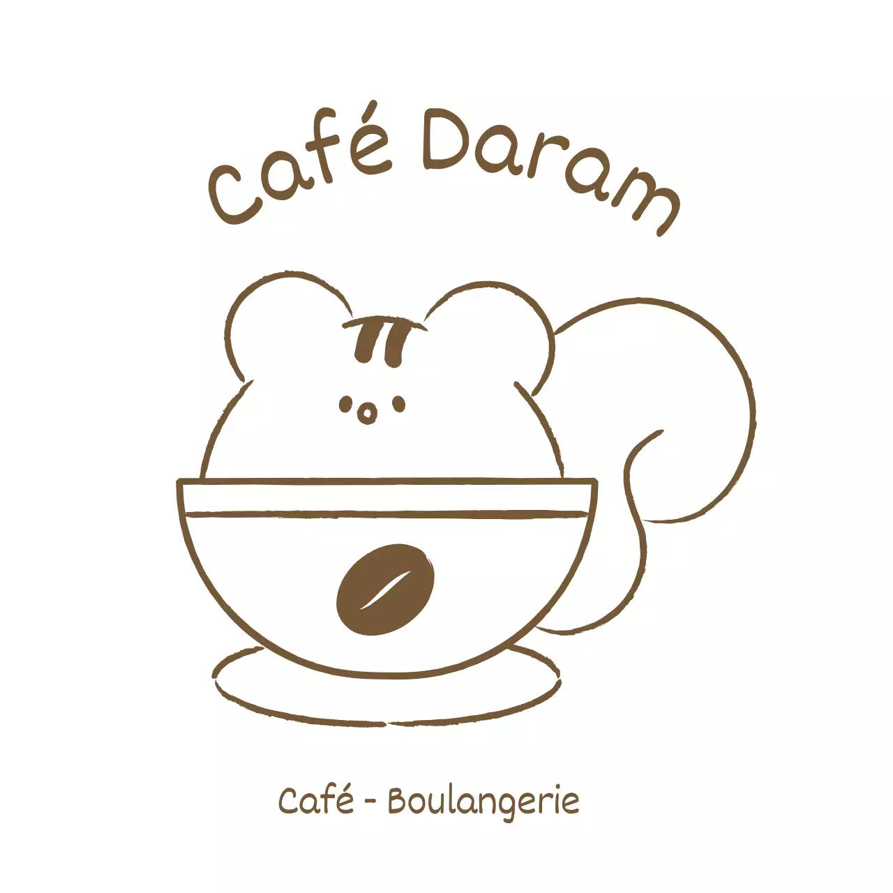 Marchandise de café avec une illustration simple et mignonne d'un écureuil en marron.