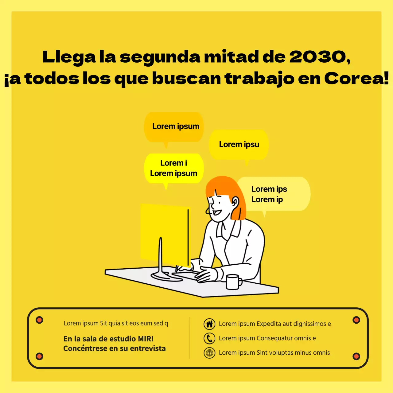 Anunciar y reservar salas de estudio amarillas y blancas para entrevistas cara a cara