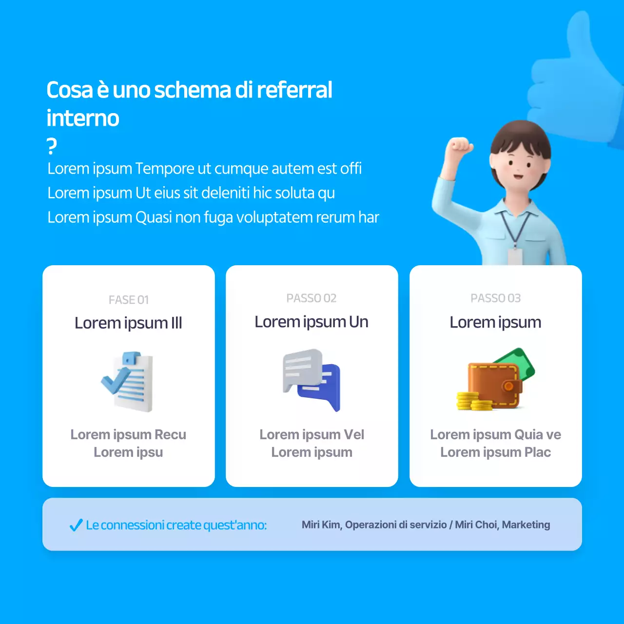 Illustrazione 3D blu di uno schema di referral interno