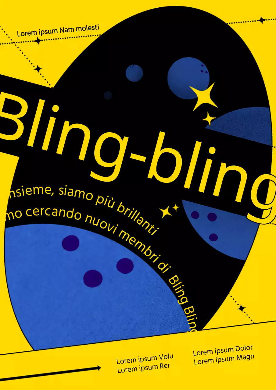 Club di bowling stellati con sfondi gialli e blu