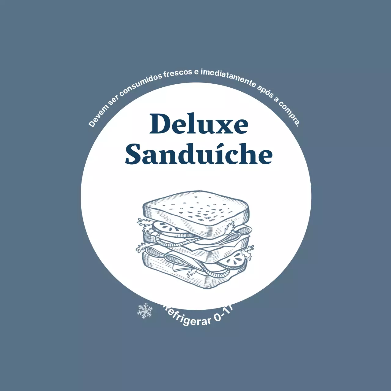 Rótulo de sandes de comida vintage com ilustração azul