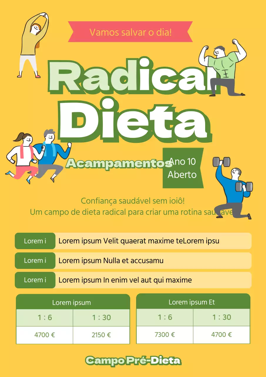 Promoção de dieta ilustrada a amarelo e verde