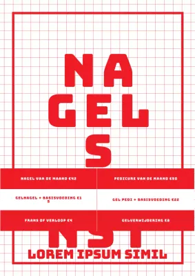 Promoot een eenvoudig menu van een nail art-winkel met een rood, rasterachtig ontwerp