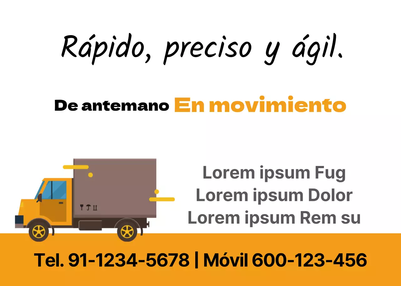 Promocione su empresa de mudanzas con una ilustración de un camión naranja