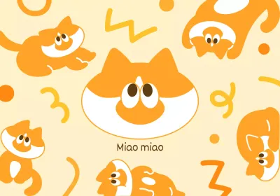 Merchandising con simpatiche illustrazioni e forme di gatti gialli e arancioni