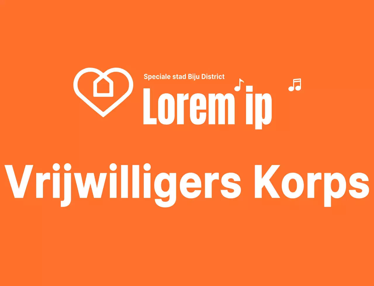 Ritmische tekst logo stijl in oranje en wit Vrijwilligersorganisatie