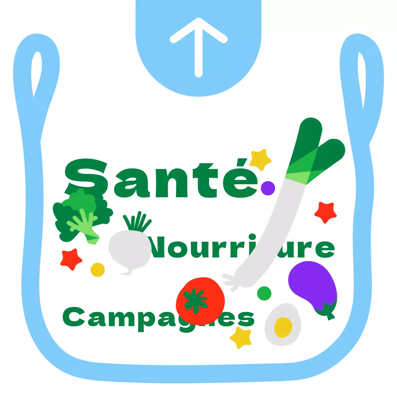 Illustration d'un sac en plastique mignon et bien rangé, style cadre, indiquant les directions à suivre pour une campagne alimentaire en bleu clair et vert.