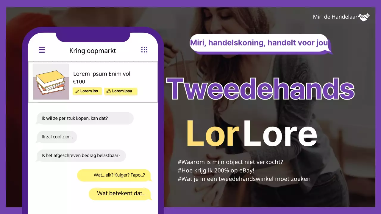 Paarse en gele smartphone-illustratie Informatie over tips voor kringloopwinkels