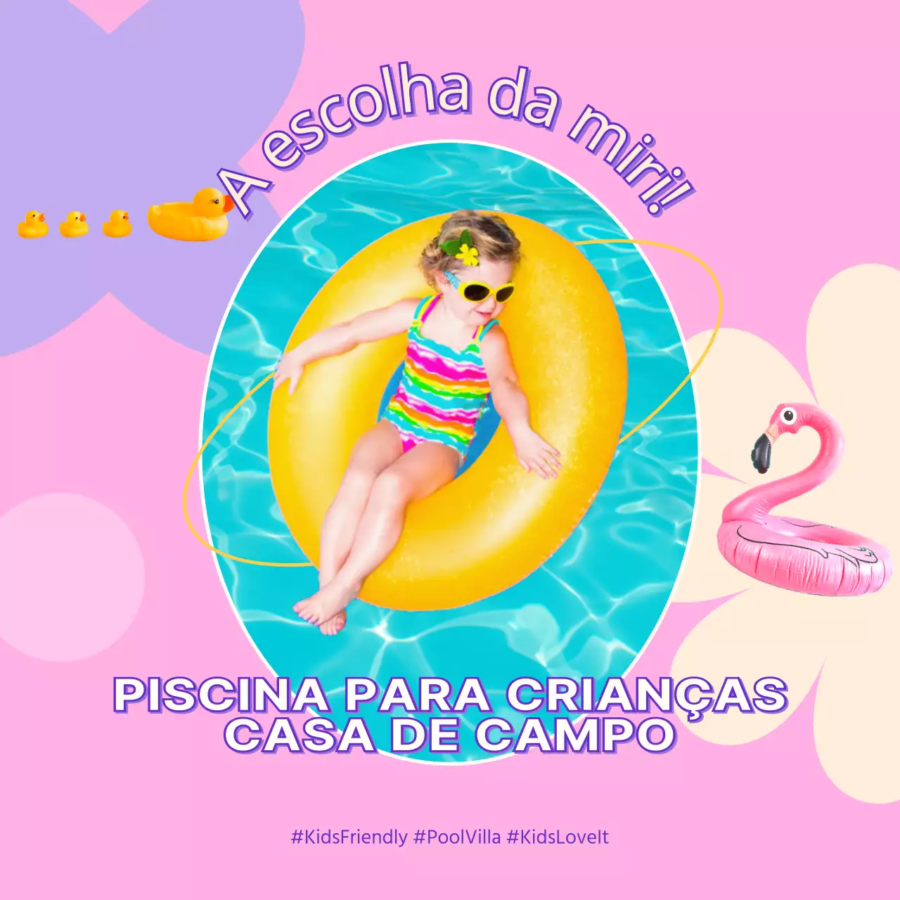 Promova a sua listagem com uma criança a brincar na água com um fundo cor-de-rosa