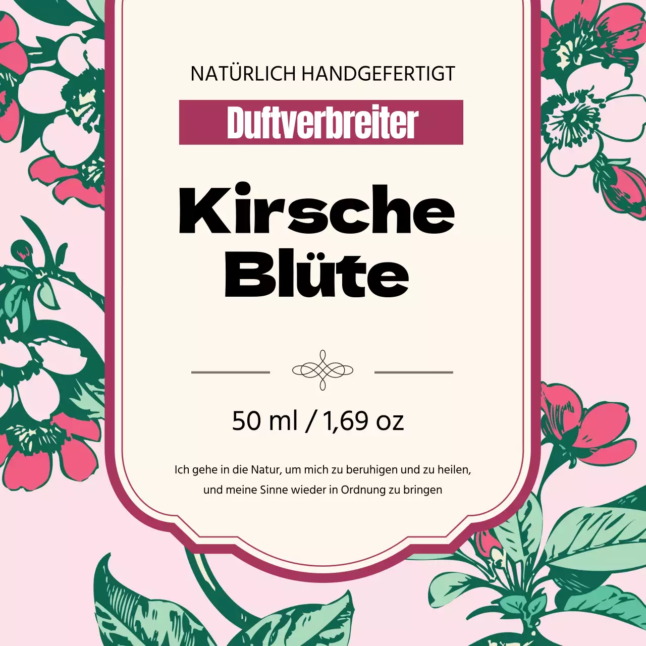 Vintage Parfüm Etikett mit rosa Illustration