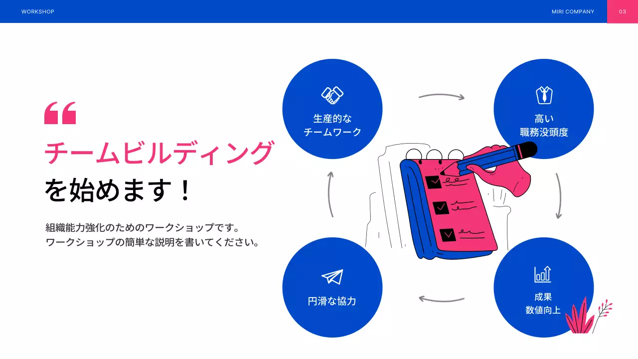 青 シンプル ワークショップ 企画書 プレゼンテーション