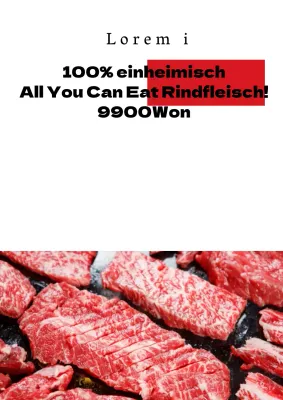 Werben Sie mit schwarzen und roten Fotos von rohem Fleisch für Rabatte am Rindfleischbuffet