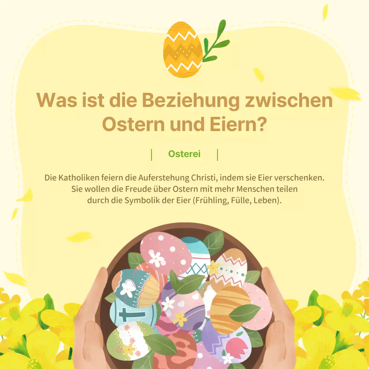 Ostern und Ei Beschreibung und Kirche Einladung mit gelben floralen Hintergrund