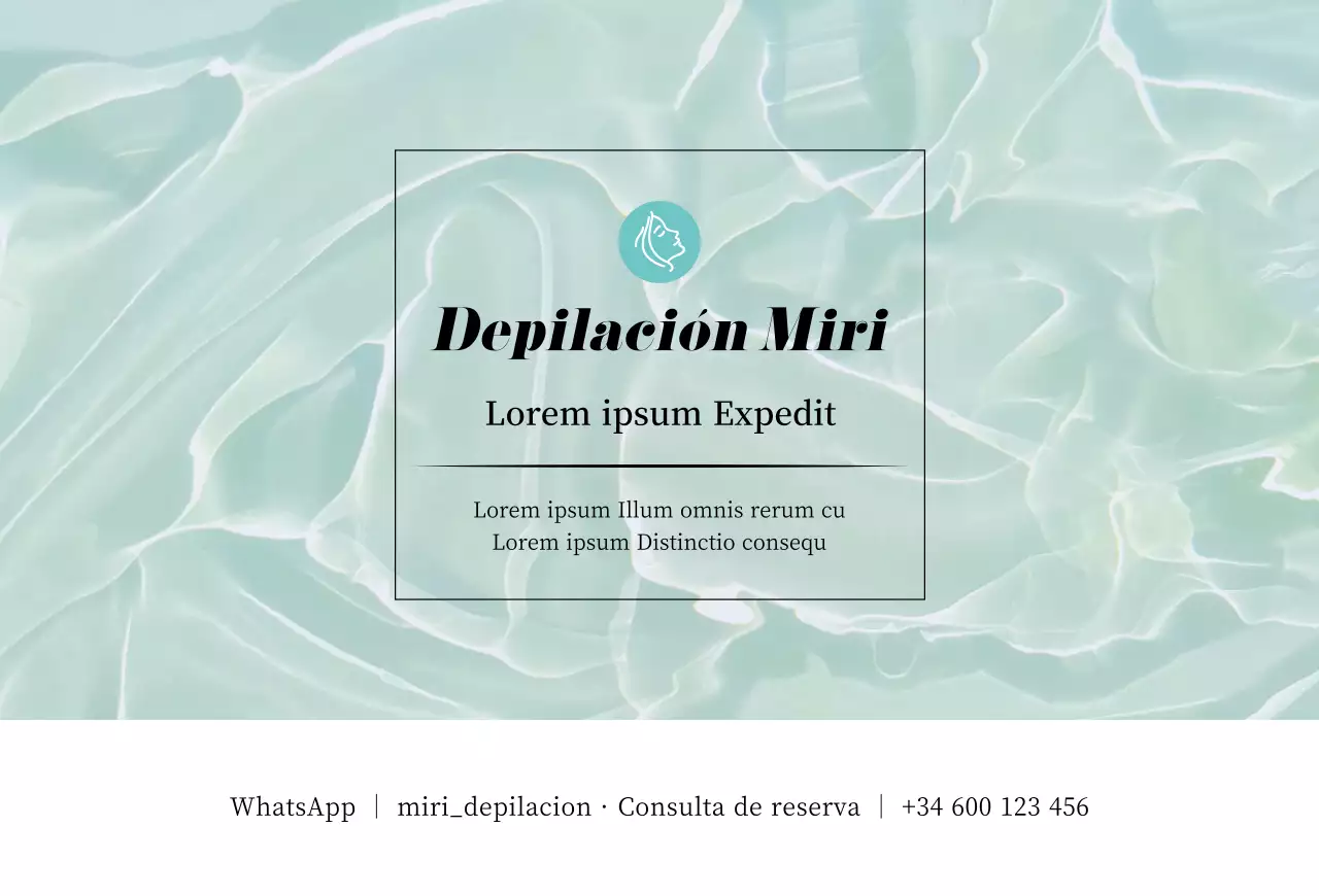 Postal horizontal para promocionar la depilación fotográfica con cera en tonos mint