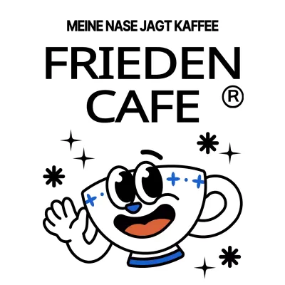Niedlich und hip Kaffeetasse Zeichen und Text-Kombination in schwarz und blau Logo-Stil für Cafe Förderung und Förderung