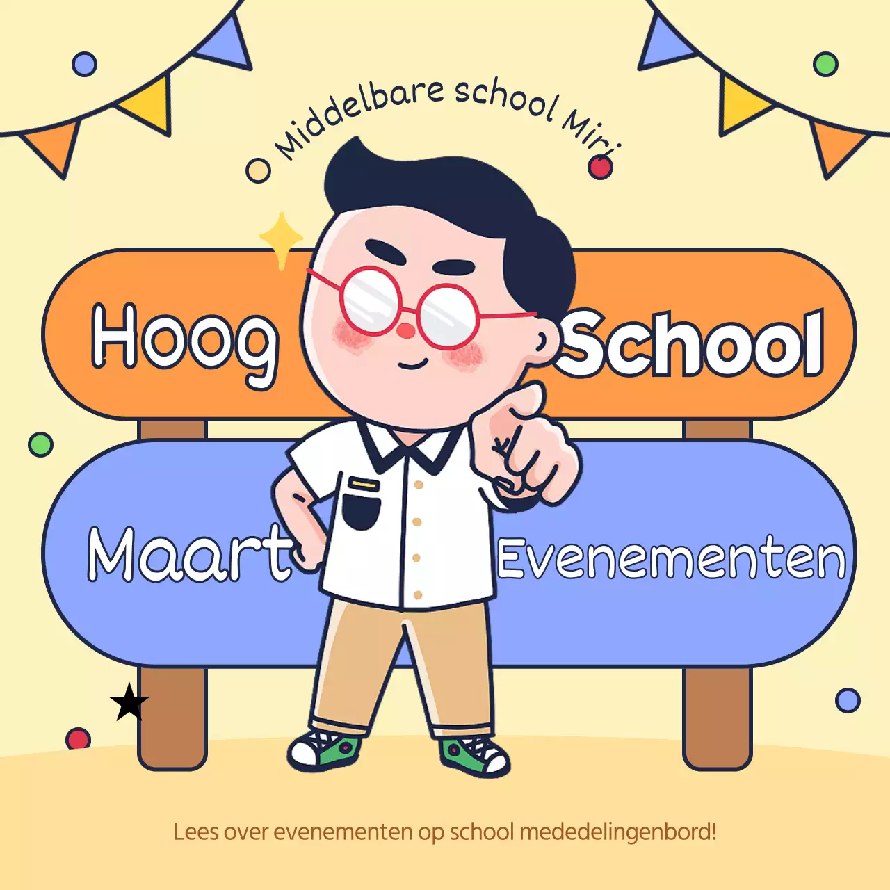 Aankondiging van schoolevenementen in oranje en lichtblauw