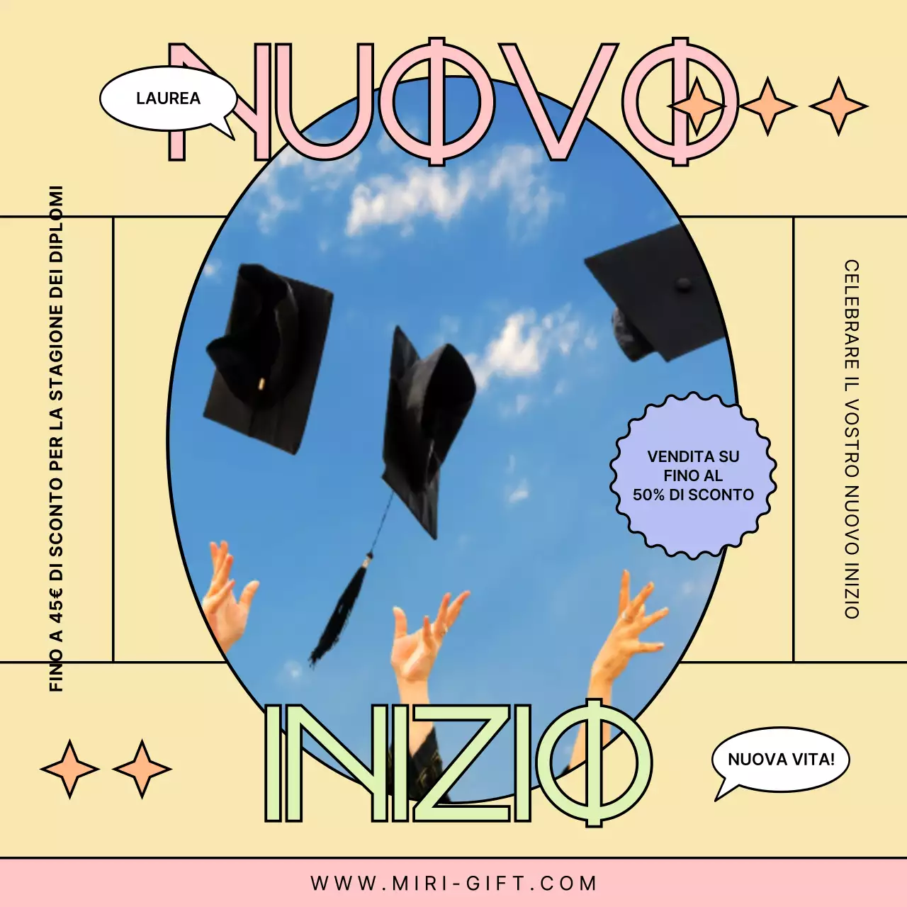 Evento sconto laurea in giallo e rosa
