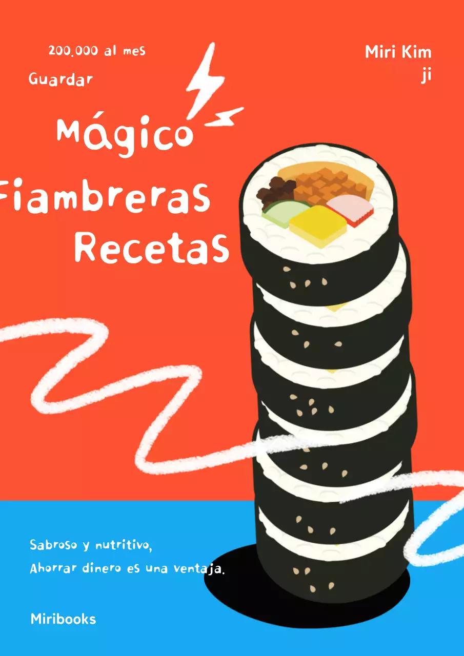 Recetario Kimbap Point con fondo naranja y azul claro