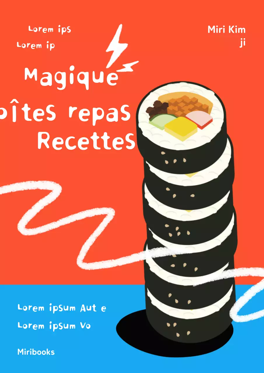 Livre de recettes Kimbap Point sur fond orange et bleu clair