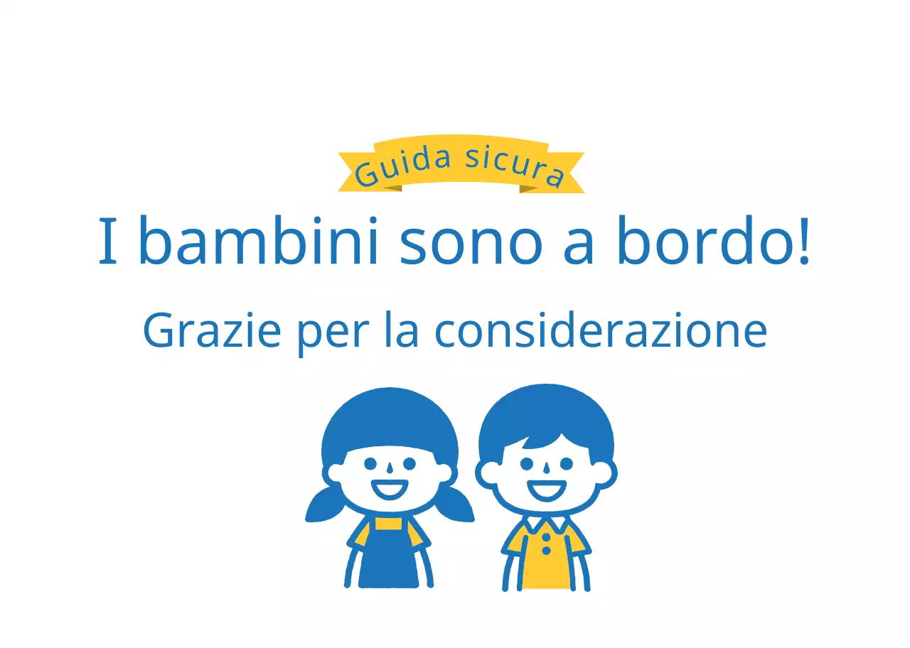 Guida illustrata gialla e blu di guida sicura per bambini a bordo