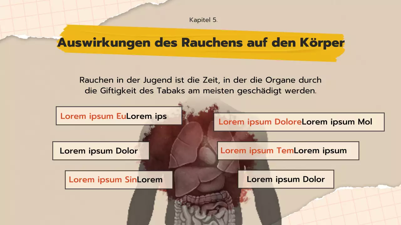 Aufklärungsmaterial zur Raucherentwöhnung für Jugendliche mit einem beigen Pop-Art-Collagekonzept.