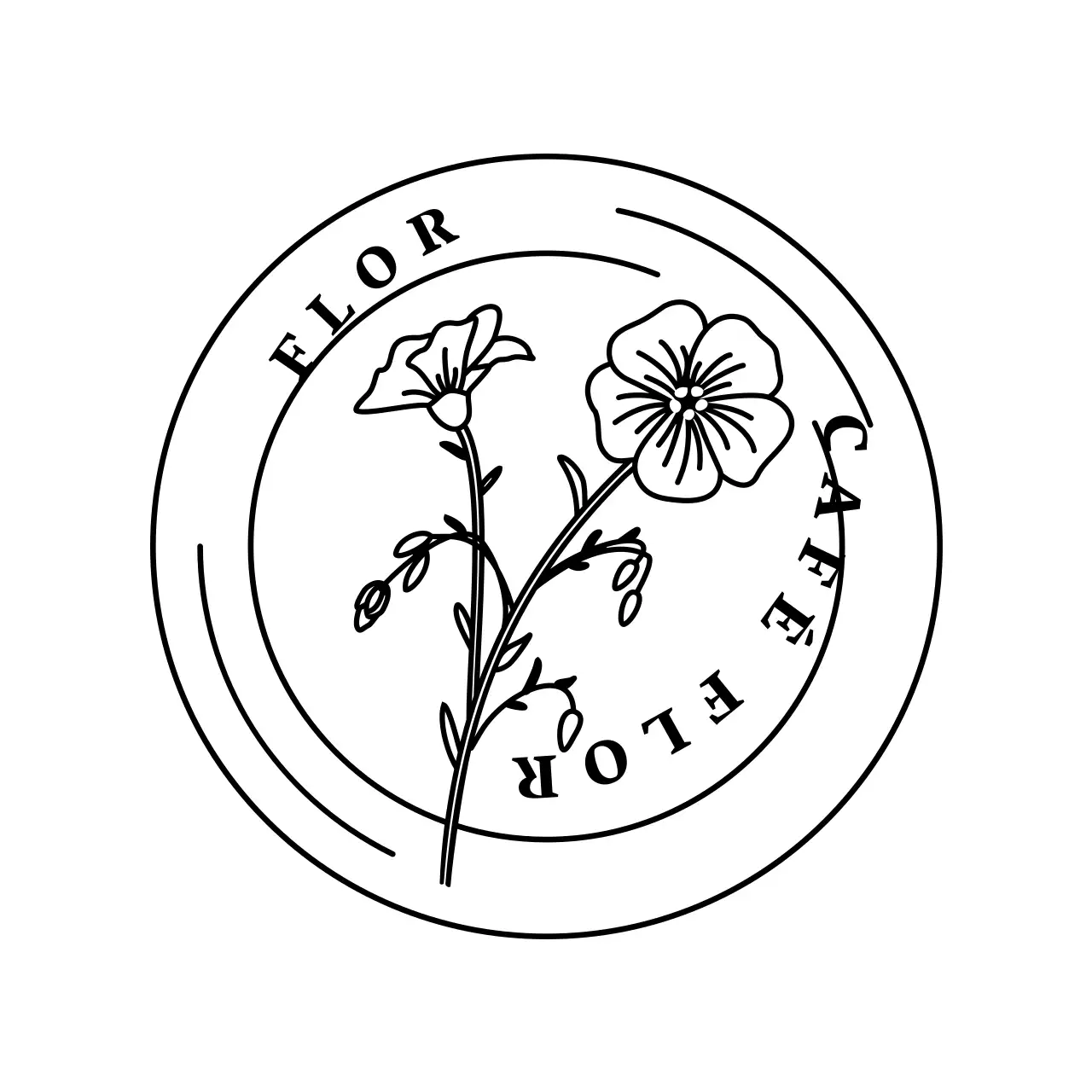 Base para copos de café em preto com ilustração floral simples