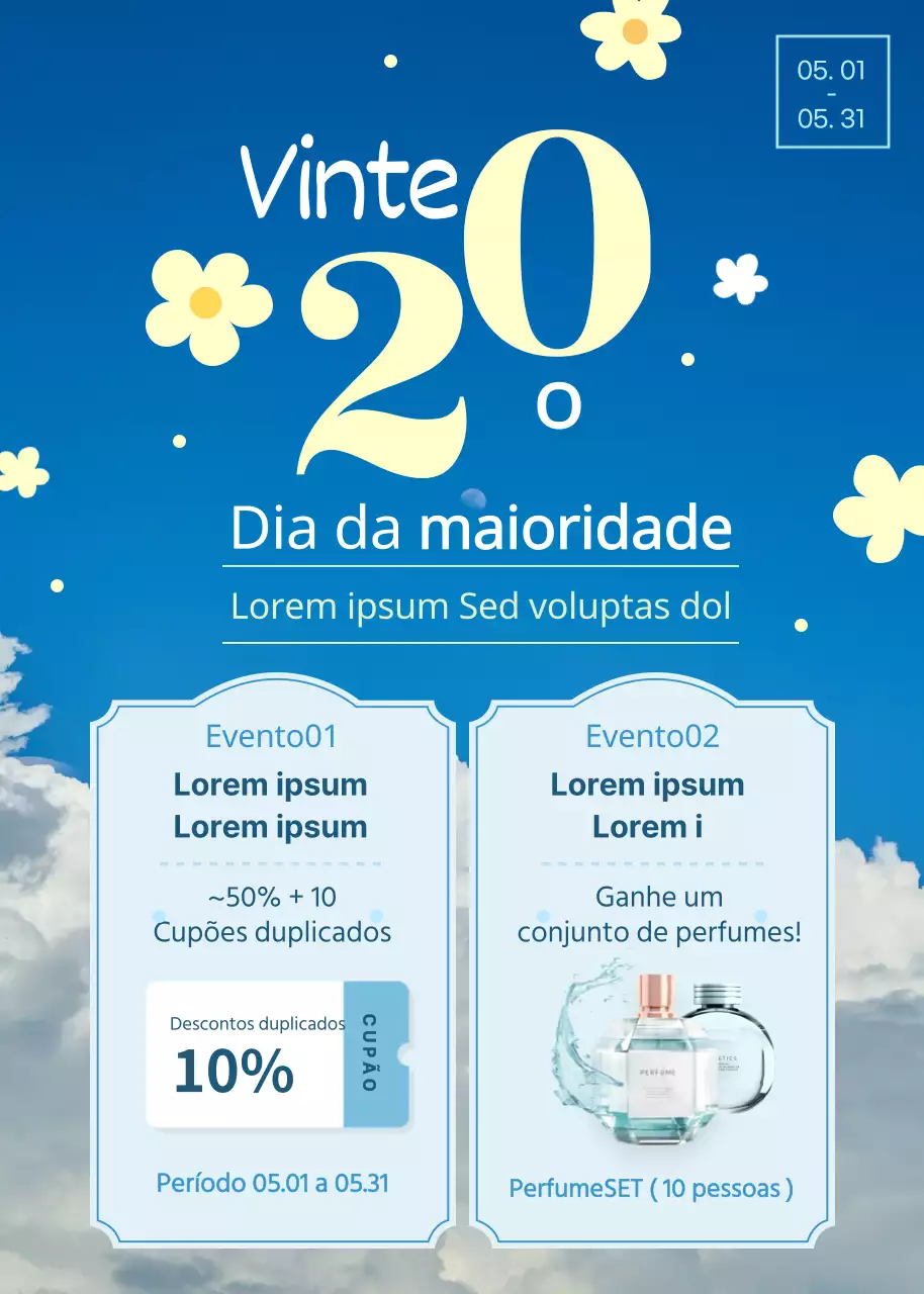 Dia da maioridade em azul claro e amarelo