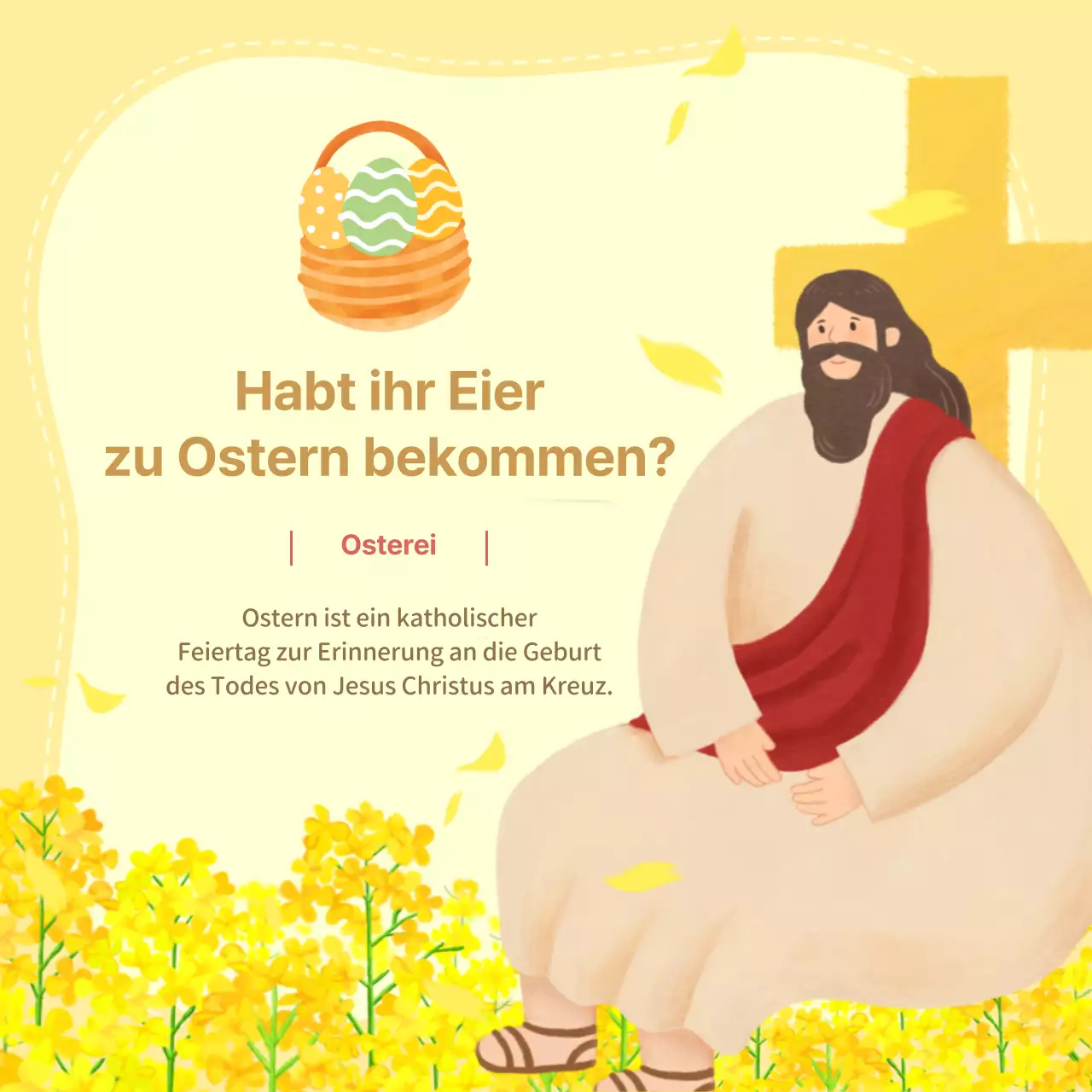 Ostern und Ei Beschreibung und Kirche Einladung mit gelben floralen Hintergrund