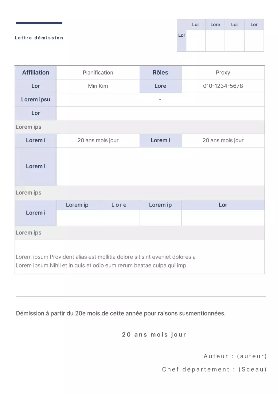 Poste de démission de base en bleu
