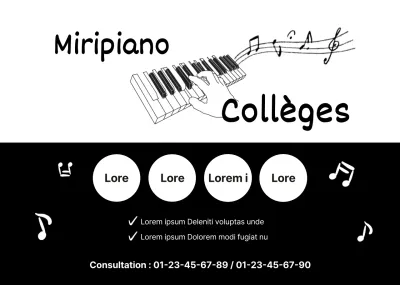 illustration en noir et blanc simple promotion école de piano