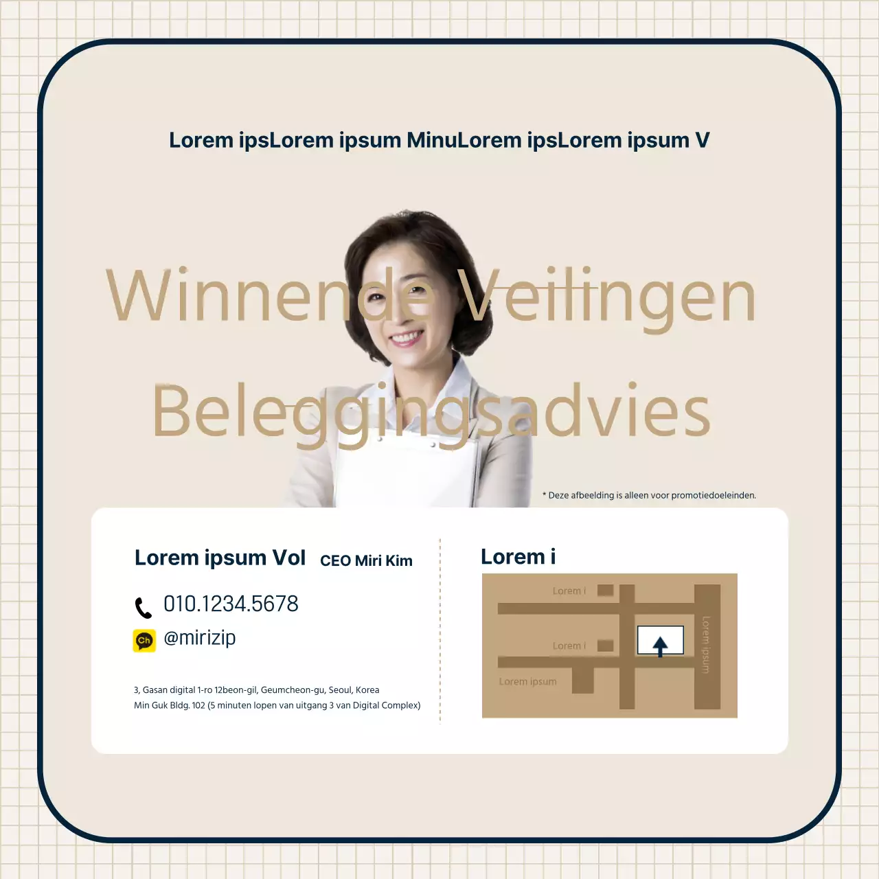 Vastgoedveiling thema met beige strakke illustraties en frame combinaties