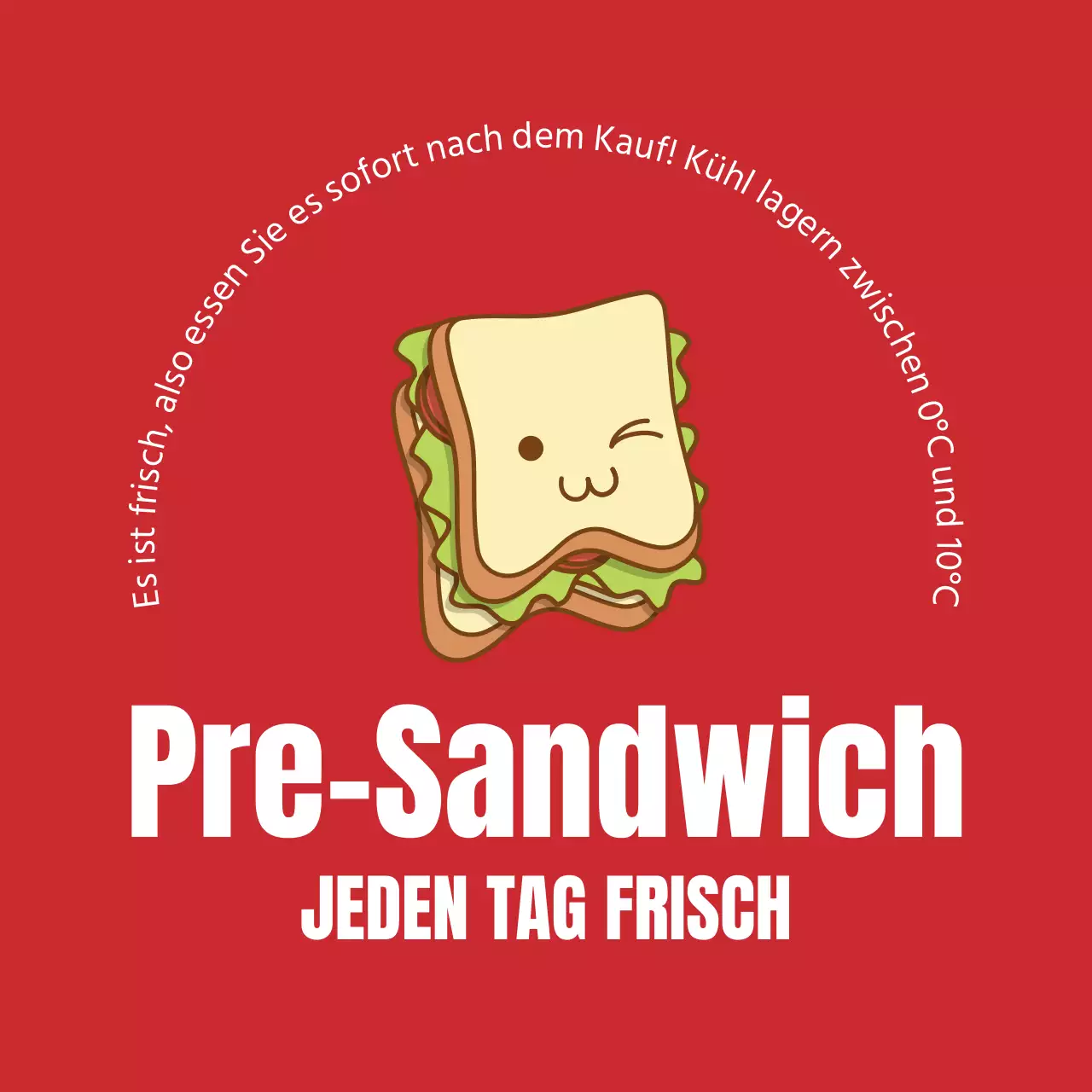 Rotes illustriertes Sandwich-Etikett