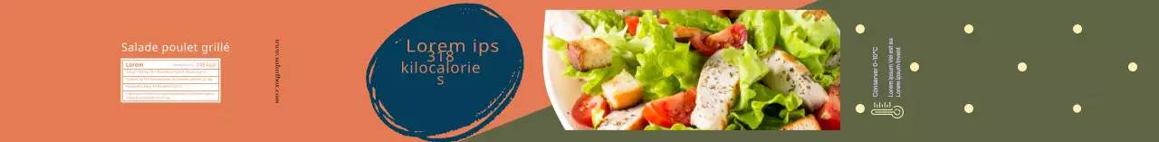 Étiquette d'information sur les salades avec photo orange turquoise