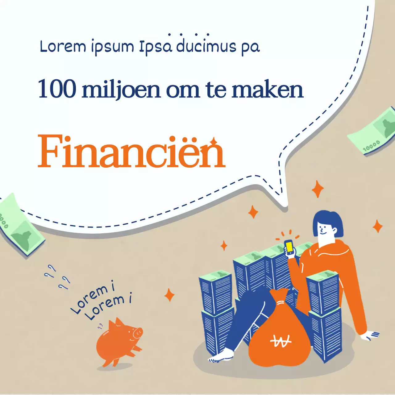 Investeringsfinanciering met blauw-oranje illustratieachtergrond