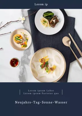 Hübsches Poster zum chinesischen Neujahrsfest mit blauem Hintergrund