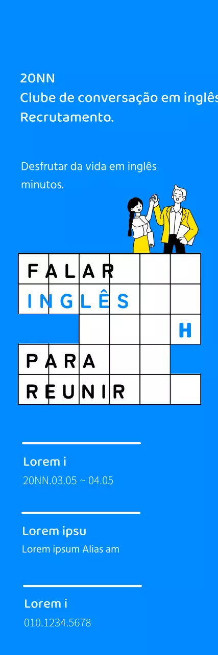 Desenho de recrutamento de um clube de conversação inglês com ilustração de linhas e esquema de cores azul