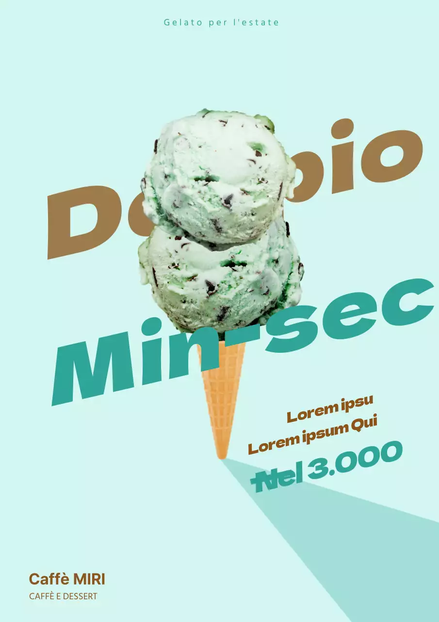 Un semplice poster promozionale del menu del gelato alla menta in azzurro.